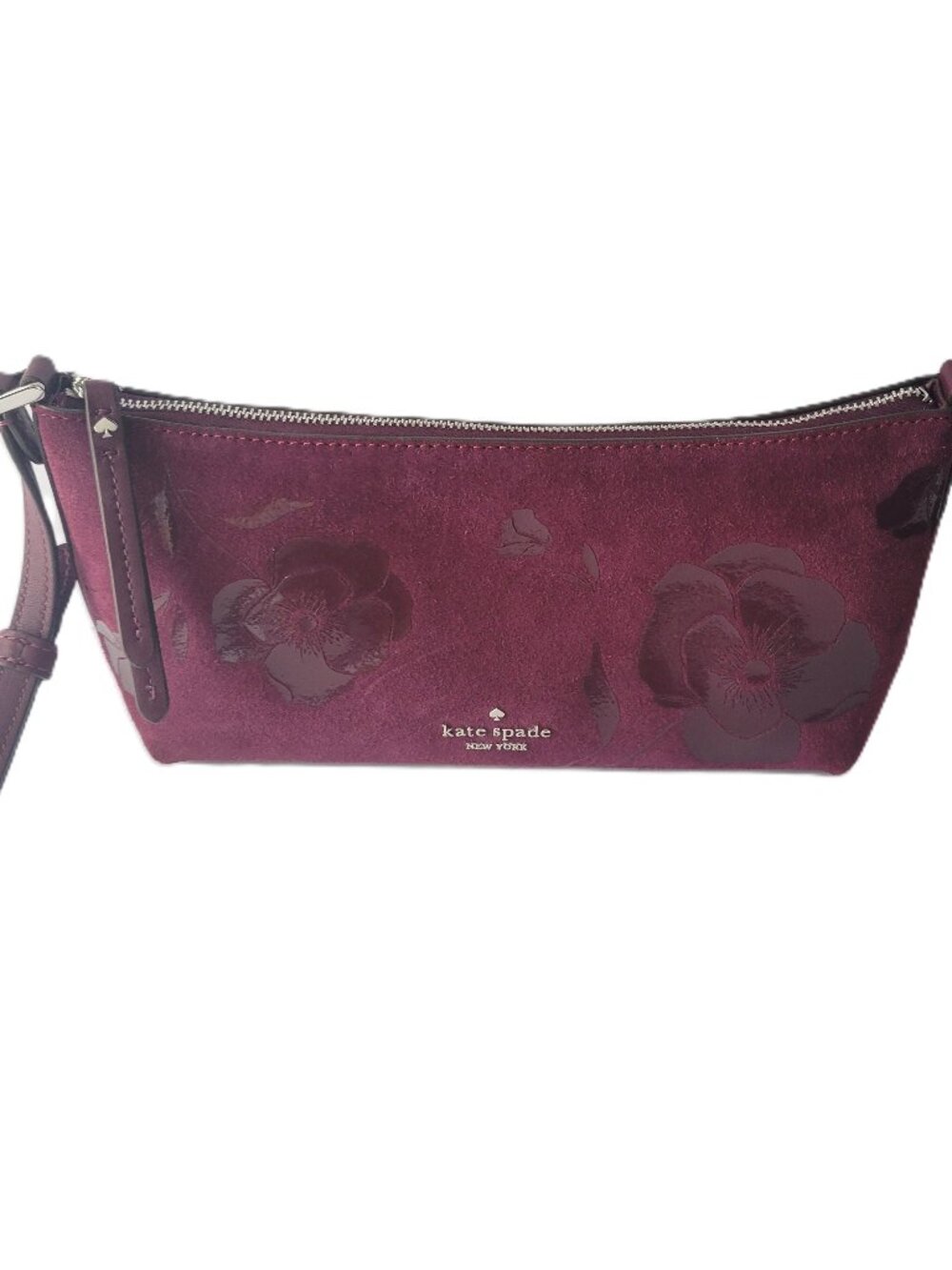 Kate Spade KP872 Lenox Floral Zip Top Suede Mini Crossbody Bag Deep Cherry